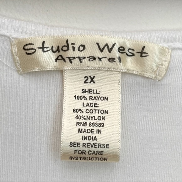 Studio West White Mixed Lace Jersey Knit Tank Top Size 2X - Picture 4 of 11